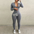 Womens Long Sleeve Bodycon Jumpsuit Zipper Fitness Yoga Romper