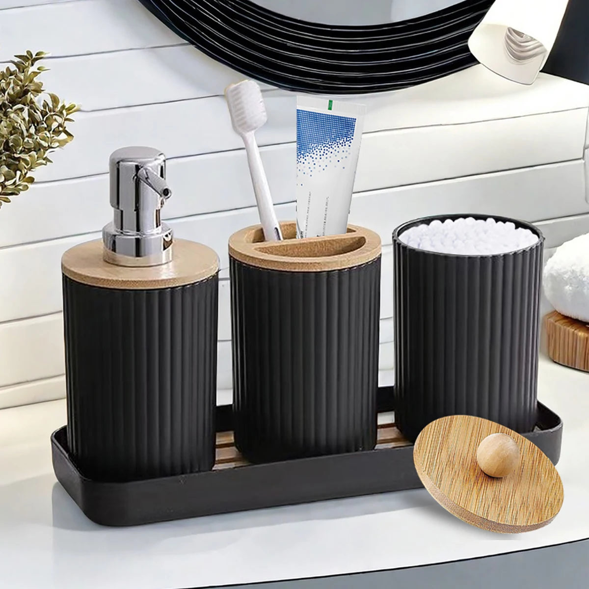 Bathroom Accessories Set Soap Dispenser Toothbrush Holder Tray