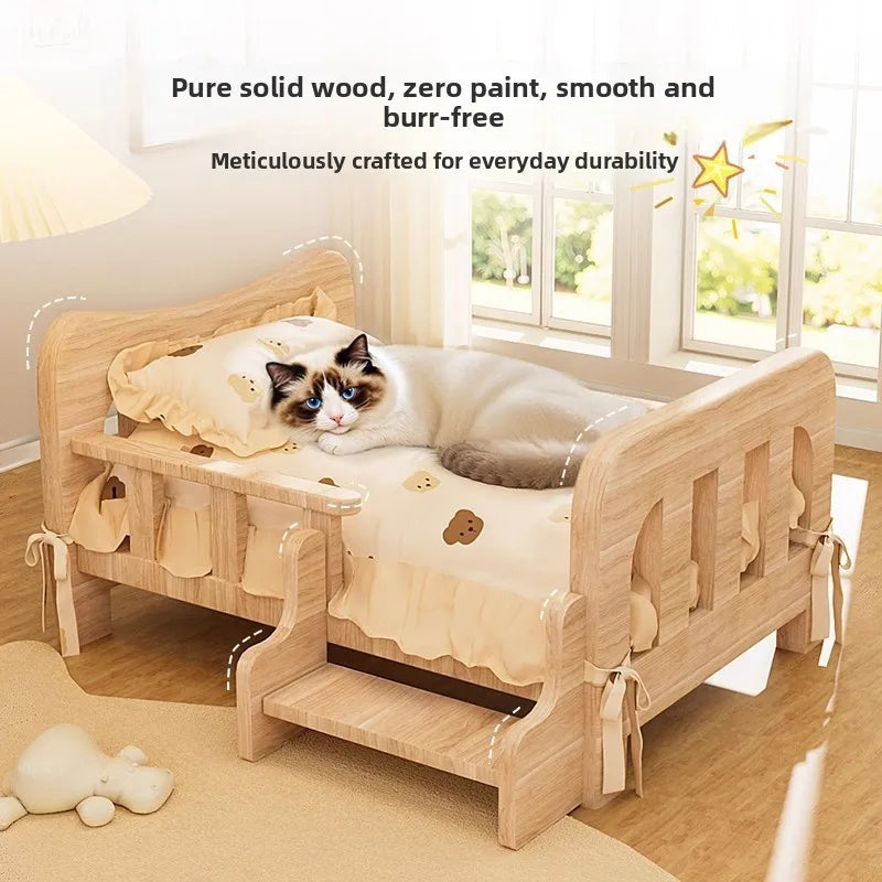 Solid Wood Pet Bed All Season Cat Dog Sleeping Sofa Furniture