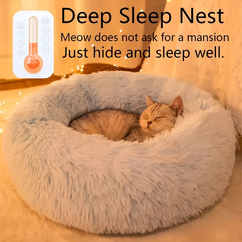 Striped Plush Pet Bed Round Nest Soft Warm Bed for Cats and Dogs
