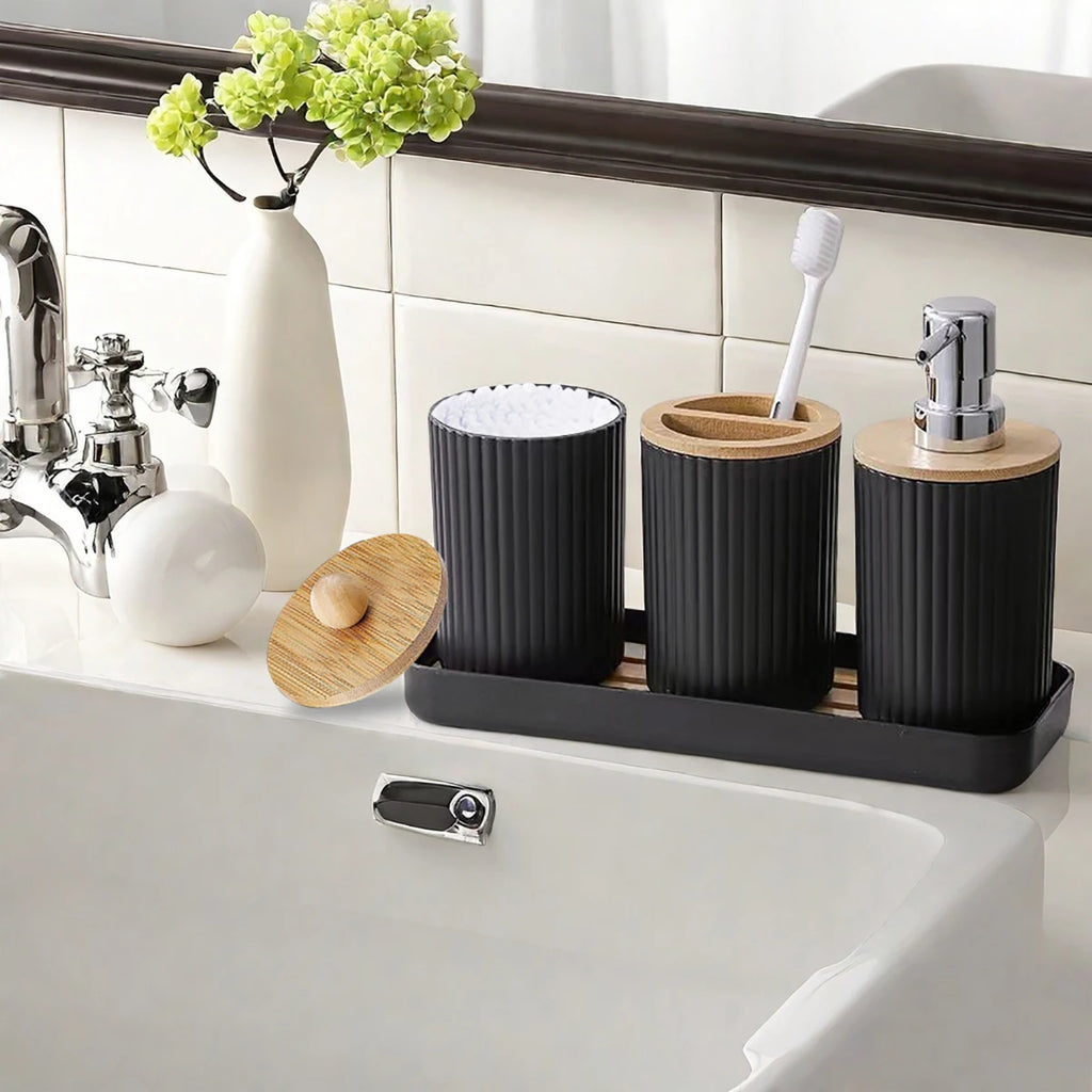 Bathroom Accessories Set Soap Dispenser Toothbrush Holder Tray