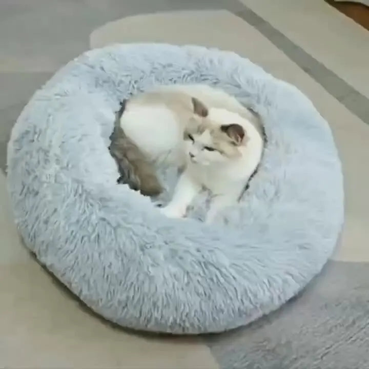 Striped Plush Pet Bed Round Nest Soft Warm Bed for Cats and Dogs