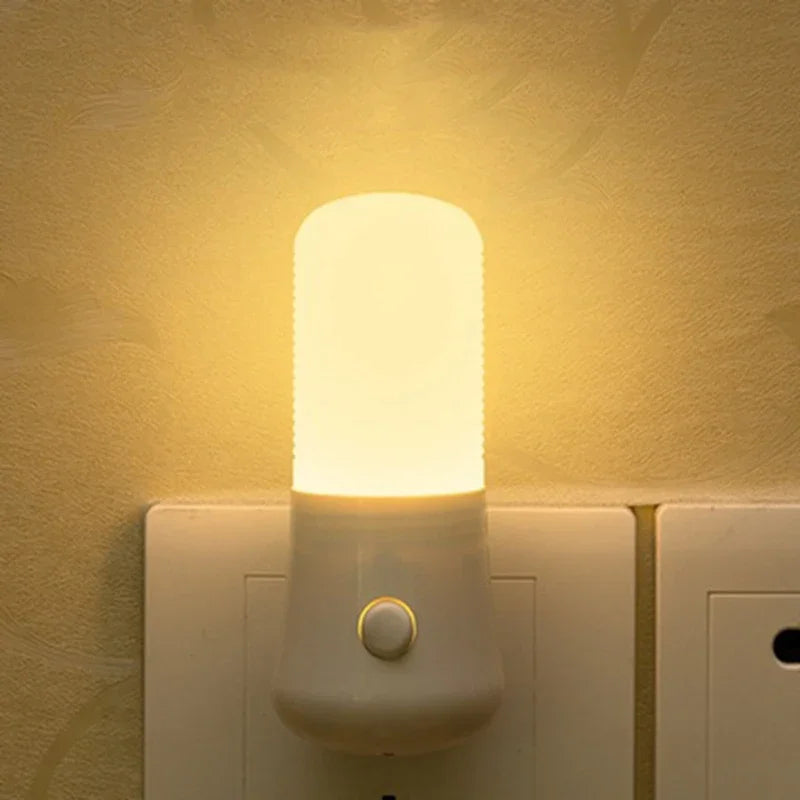 LED Plug In Night Light Push Button Wall Lamp for Bedroom