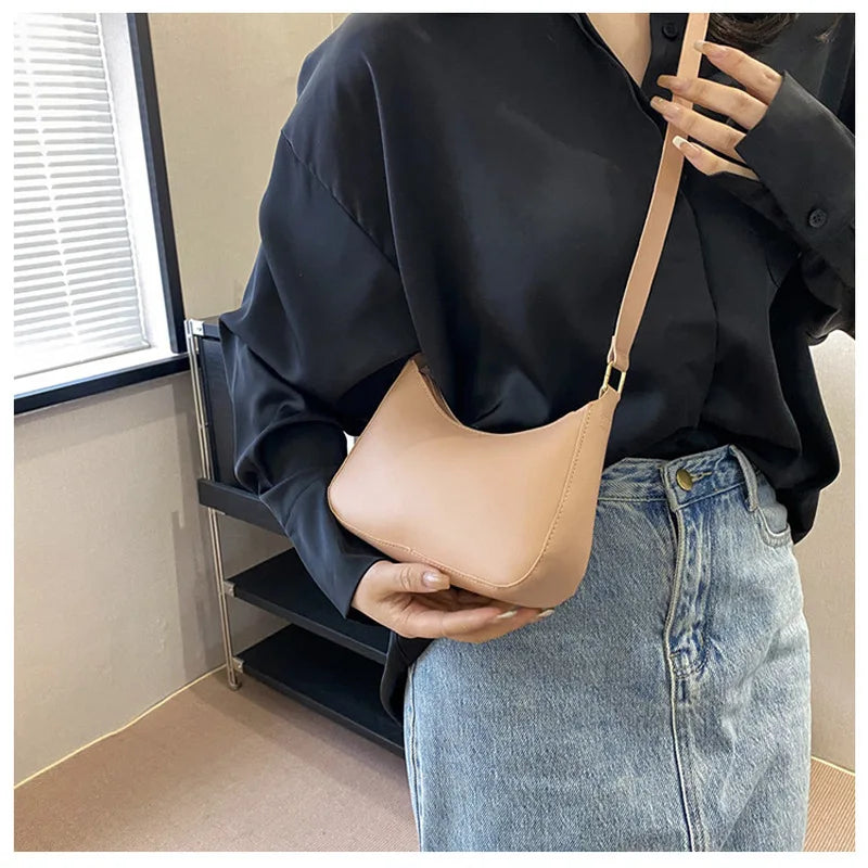 Solid Color Hobo Shoulder Crossbody Handbag