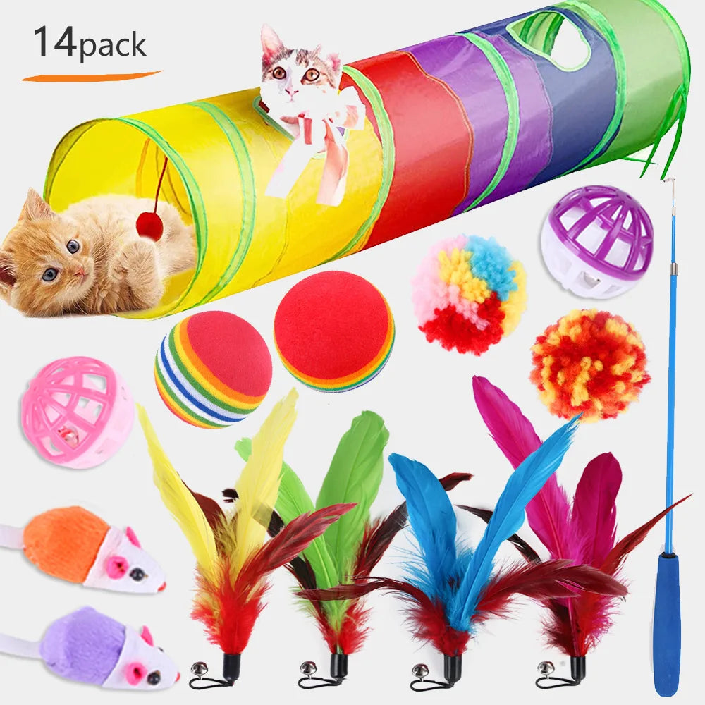 Interactive Cat Toy Set Teaser Wand and Plush Mouse for Kittens