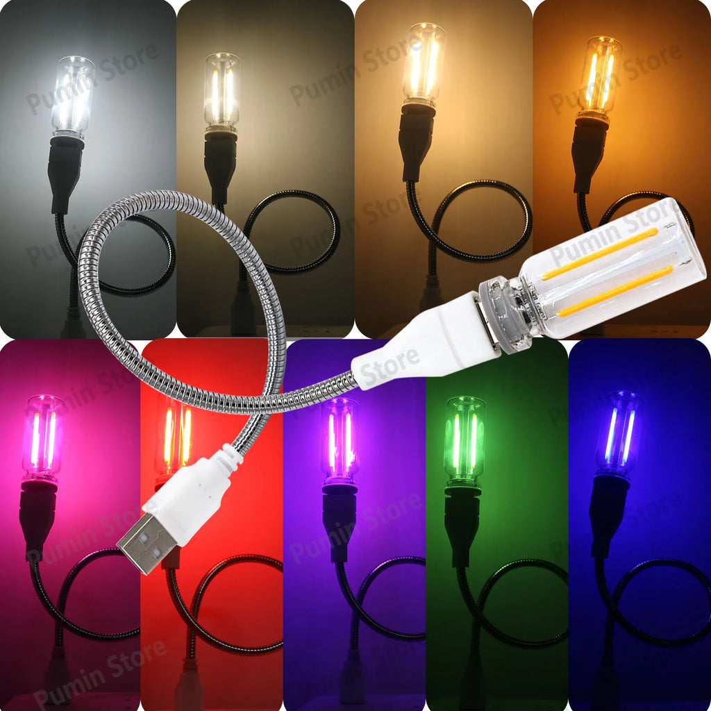 USB Bendable LED Night Light Colorful Flexible Metal Hose Lamp