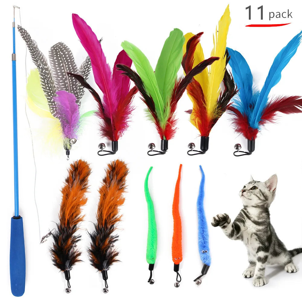 Interactive Cat Toy Set Teaser Wand and Plush Mouse for Kittens