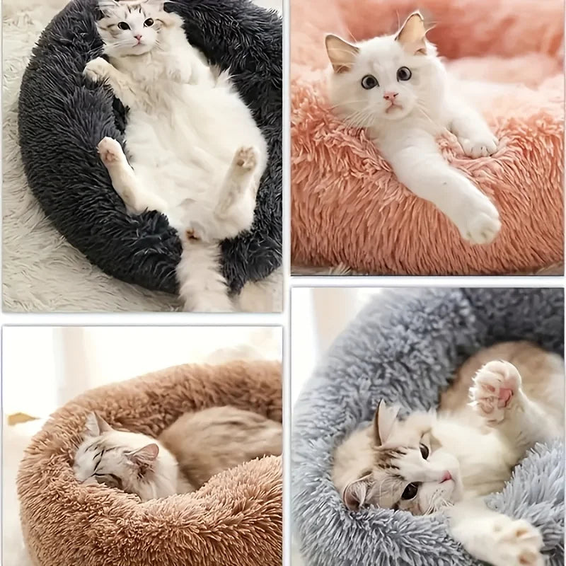 Striped Plush Pet Bed Round Nest Soft Warm Bed for Cats and Dogs