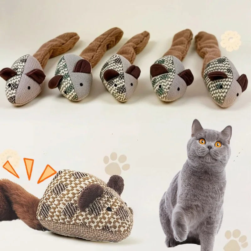 Interactive Plush Mouse Cat Toy Self Playing Teaser for Kittens