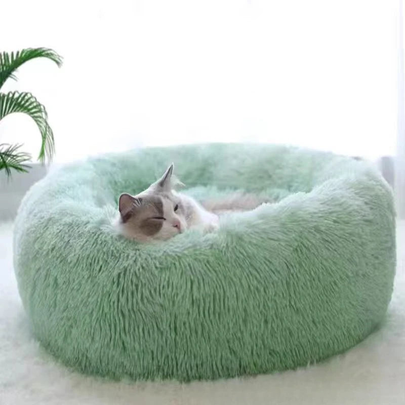 Striped Plush Pet Bed Round Nest Soft Warm Bed for Cats and Dogs