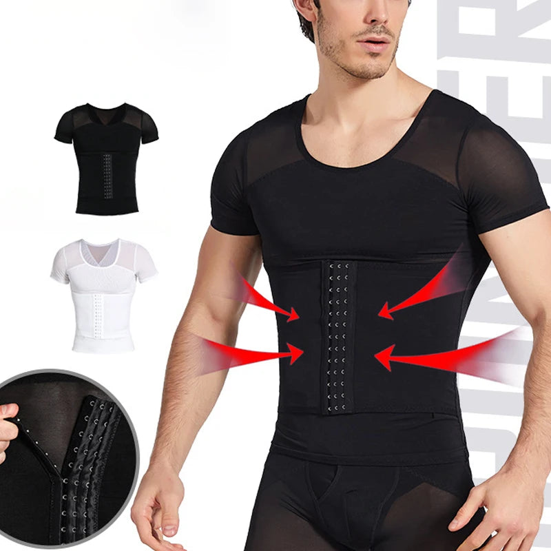 Mens Tummy Control Shapewear T Shirt Waist Trainer Body Shaper