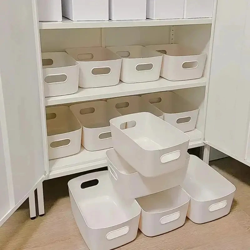 White Plastic Storage Box Basket Organizer for Desk and Snacks