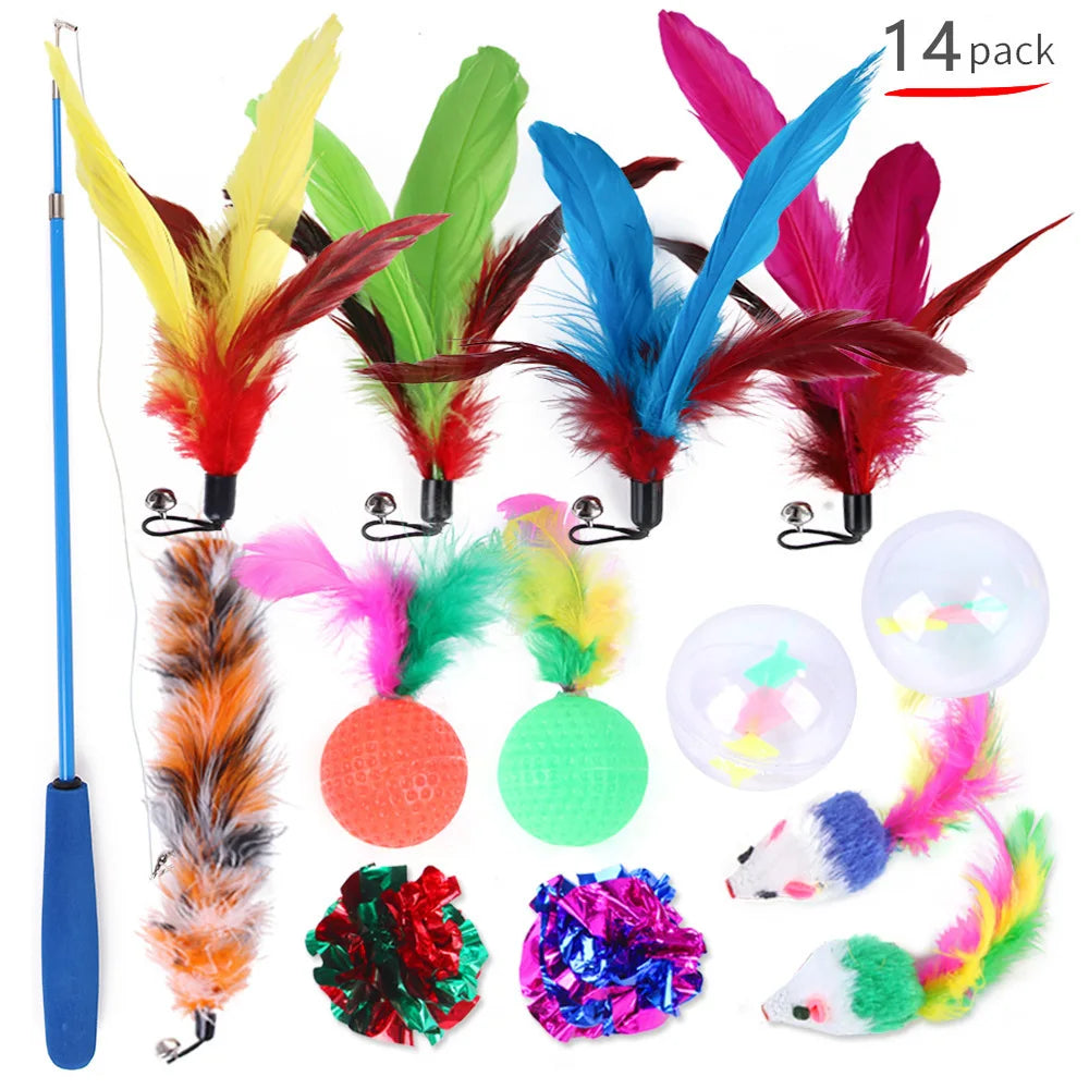 Interactive Cat Toy Set Teaser Wand and Plush Mouse for Kittens