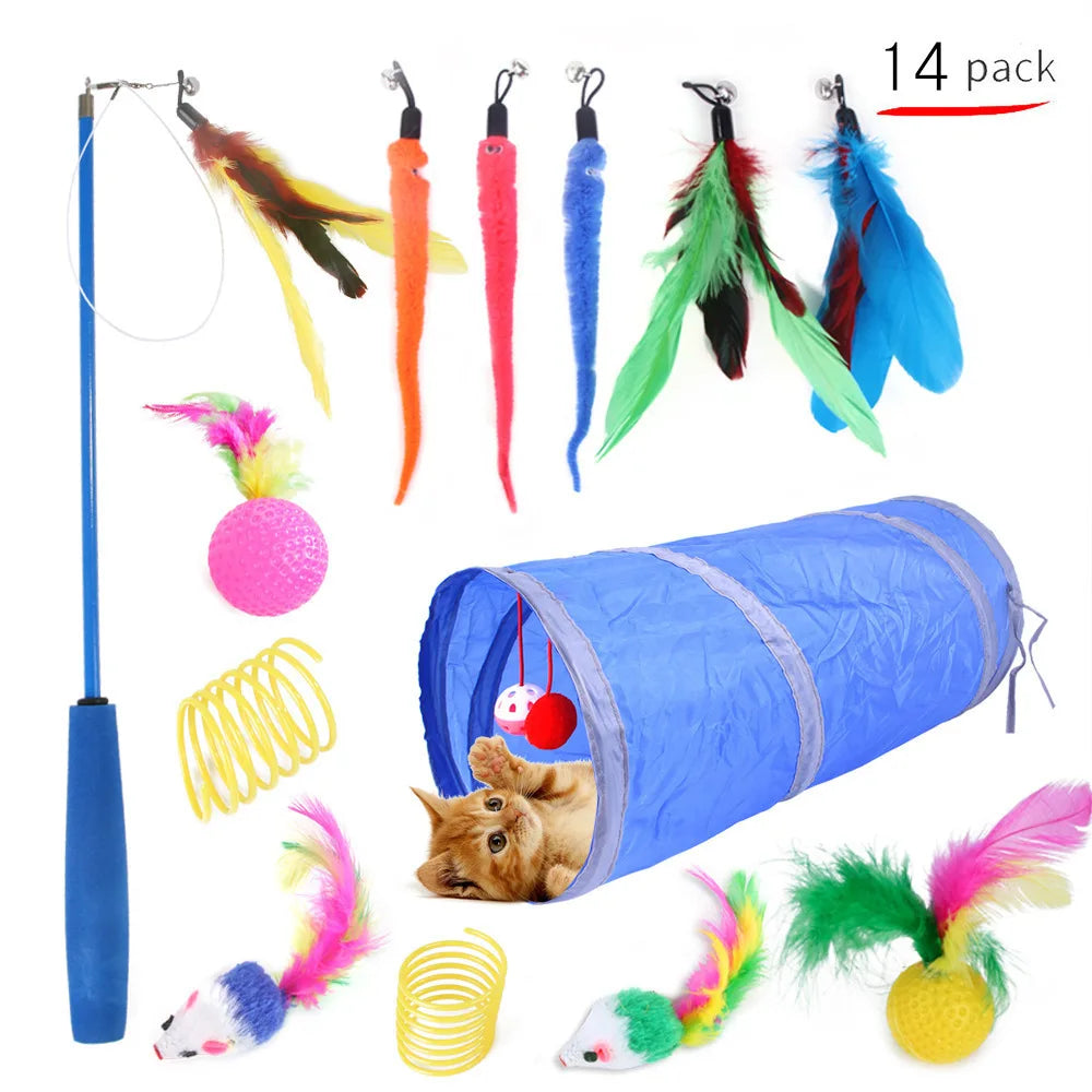 Interactive Cat Toy Set Teaser Wand and Plush Mouse for Kittens