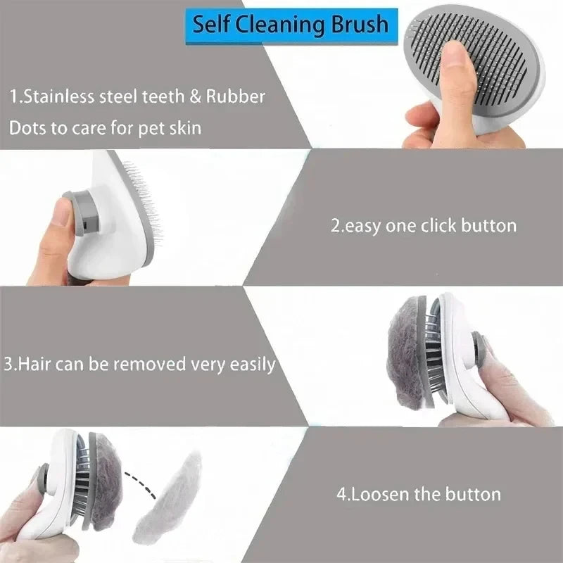 Self Cleaning Pet Grooming Brush Dog Cat Hair Remover Comb