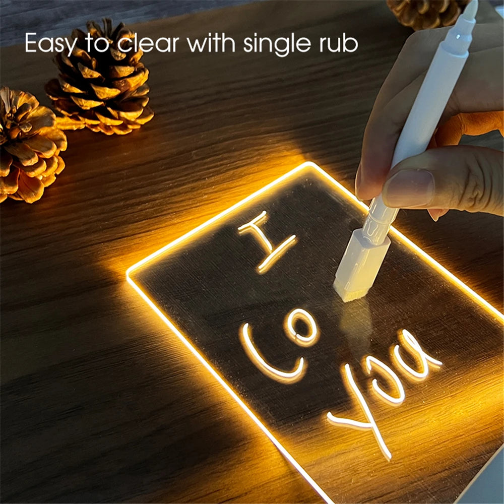 Transparent Acrylic LED Night Light Message Board Calendar Desk Lamp