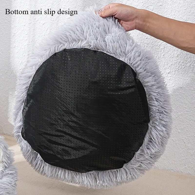 Striped Plush Pet Bed Round Nest Soft Warm Bed for Cats and Dogs
