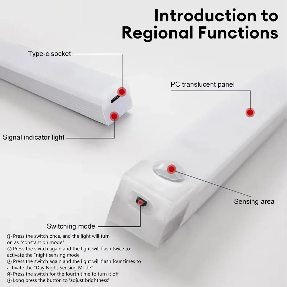 Wireless LED Motion Sensor Light Type C Rechargeable Cabinet Lamp