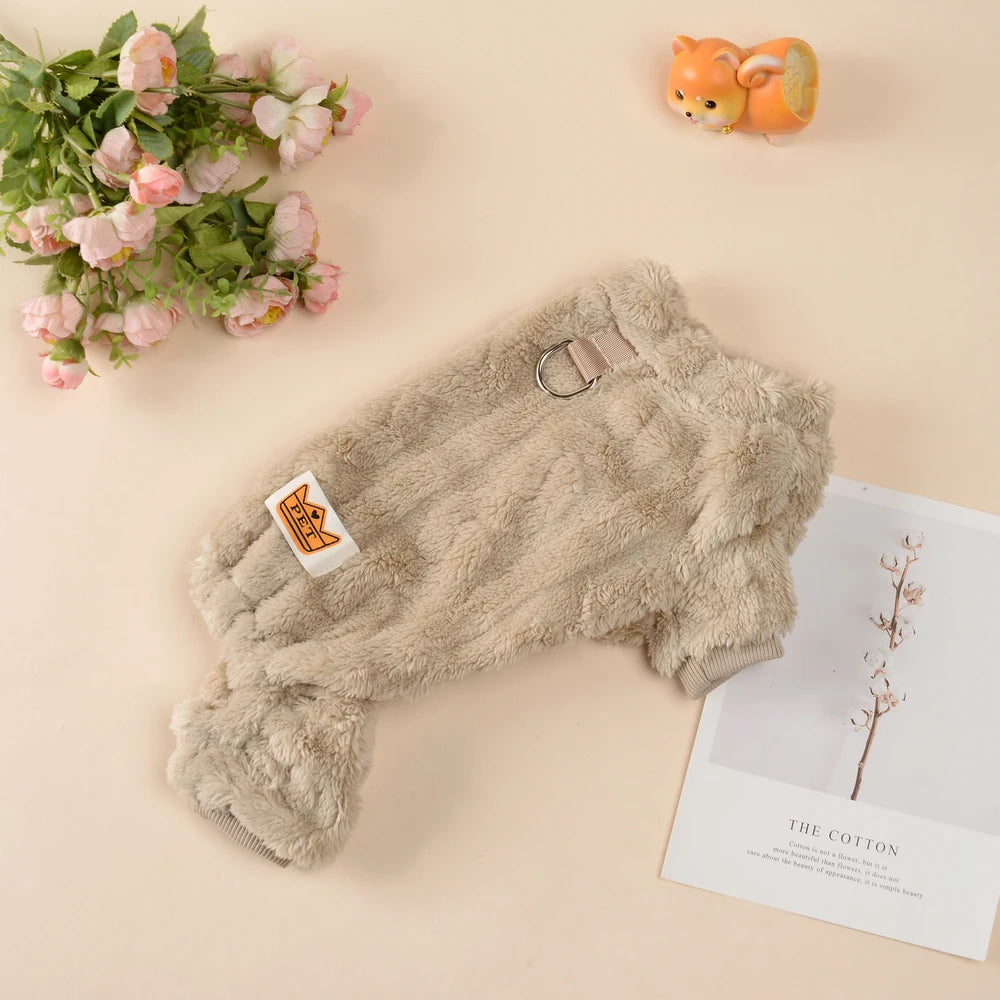 Warm Flannel Fleece Dog Jumpsuit with D Ring for Small Medium Dogs