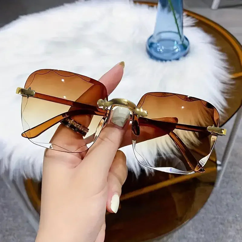 3PCS Square Rimless Sunglasses UV400 Designer Shades for Women and Men