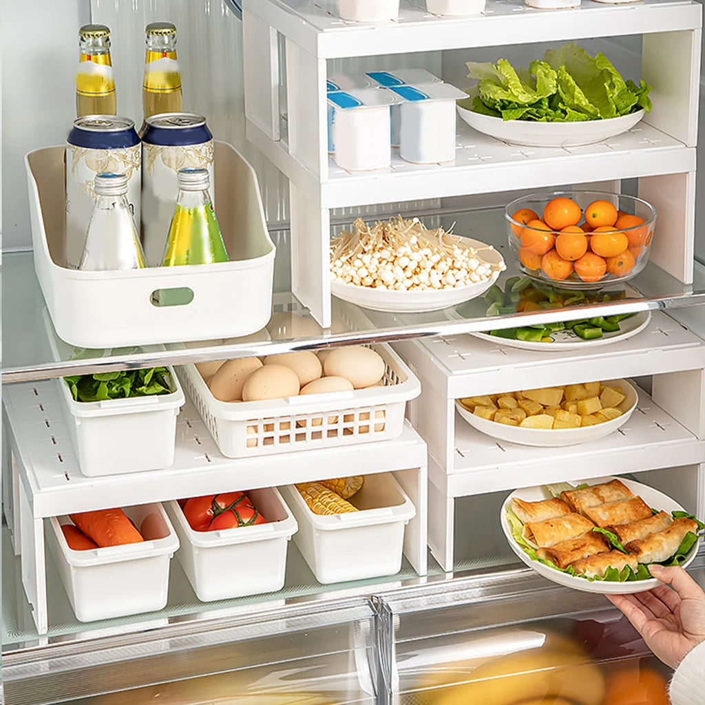 Stackable Kitchen Cabinet Organizer Plastic Shelf for Dishes and Cups