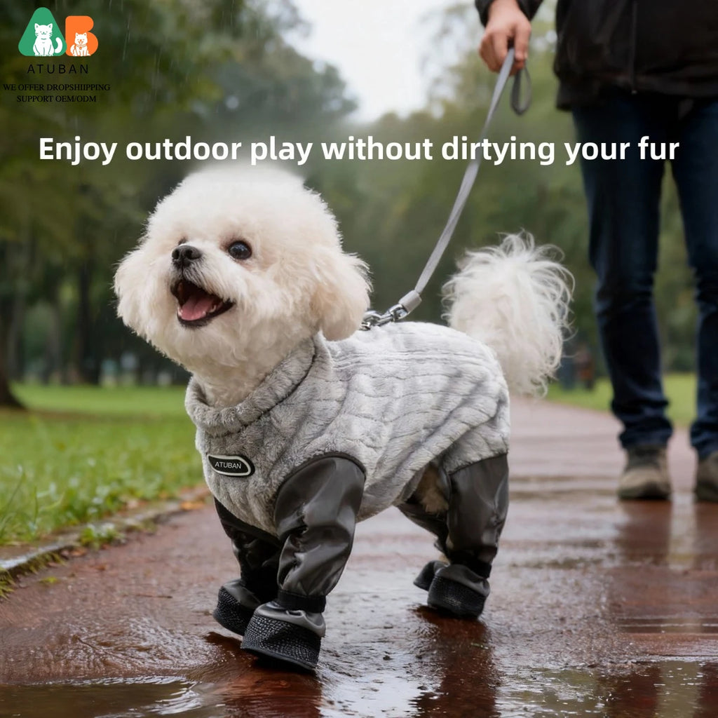 ATUBAN Warm Fleece Dog Winter Coat Windproof Jacket with Built in Harness