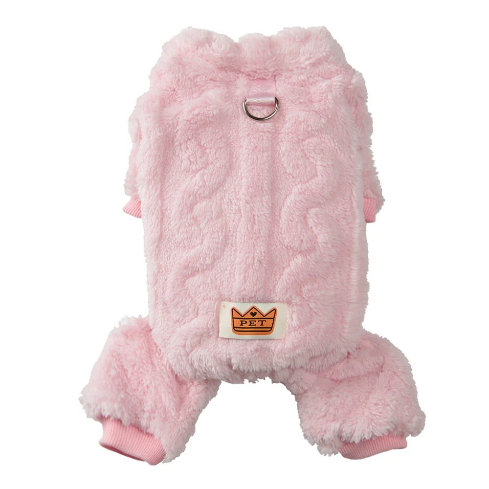 Warm Flannel Fleece Dog Jumpsuit with D Ring for Small Medium Dogs