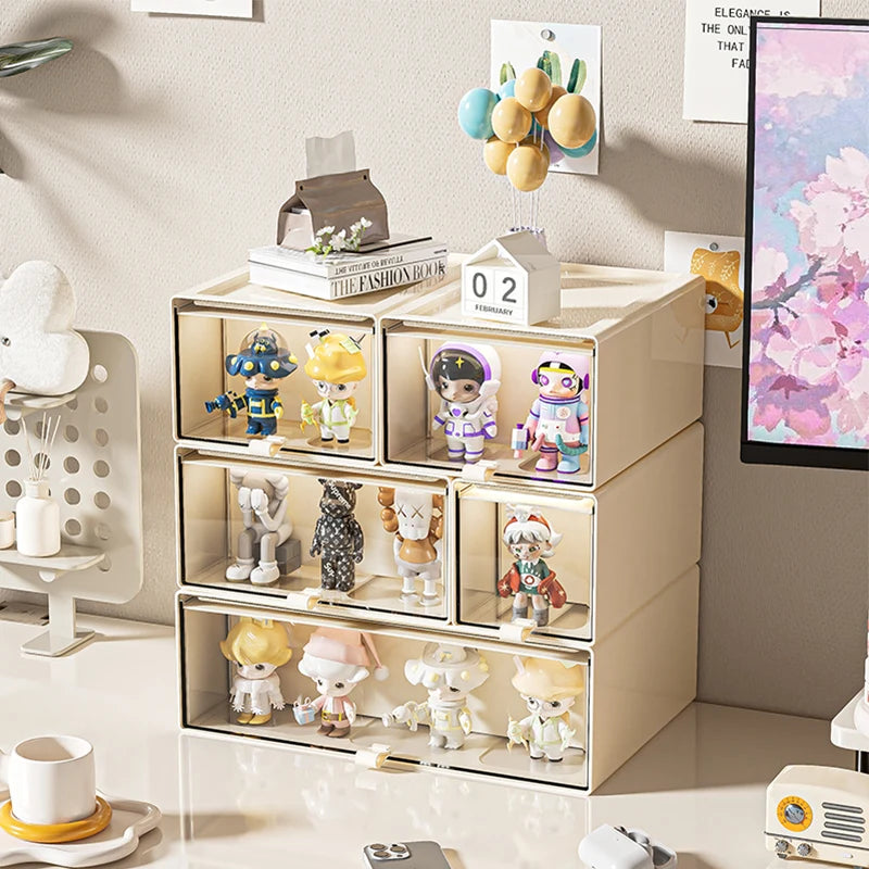 Desktop Storage Box with Drawers Collectibles Display Organizer