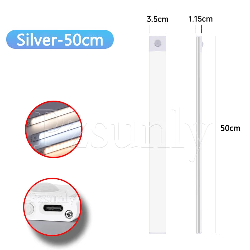 LED Motion Sensor Bar Light USB Rechargeable Cabinet Night Light