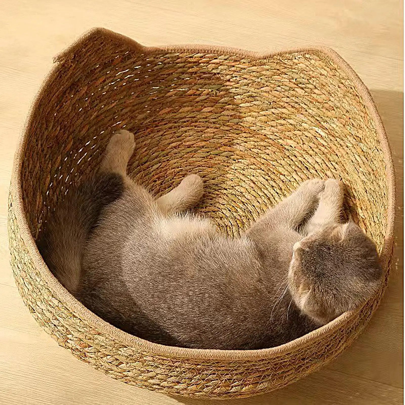 Soft Pet Bed Bamboo Woven Cat Dog Sofa with Removable Cushion