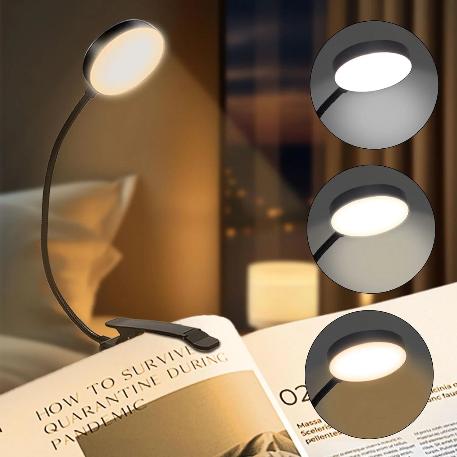 USB Rechargeable LED Book Light Clip On Reading Lamp