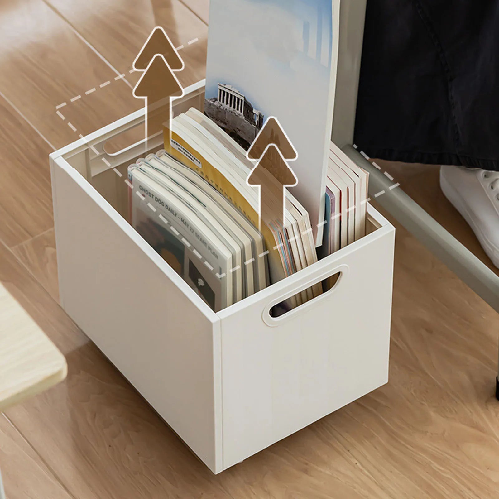 Stackable Book Storage Box with Side Handles 50kg Load Organizer