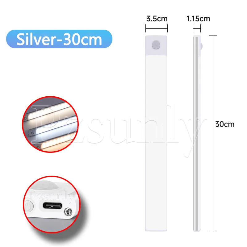 LED Motion Sensor Bar Light USB Rechargeable Cabinet Night Light