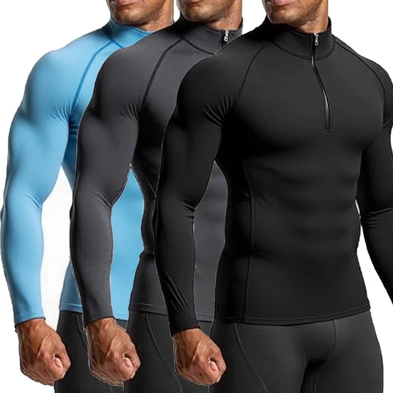 Mens Long Sleeve Compression Gym Shirt Fitness Running Top