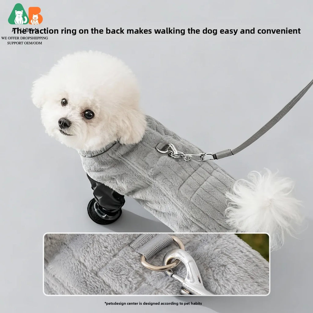 ATUBAN Warm Fleece Dog Winter Coat Windproof Jacket with Built in Harness