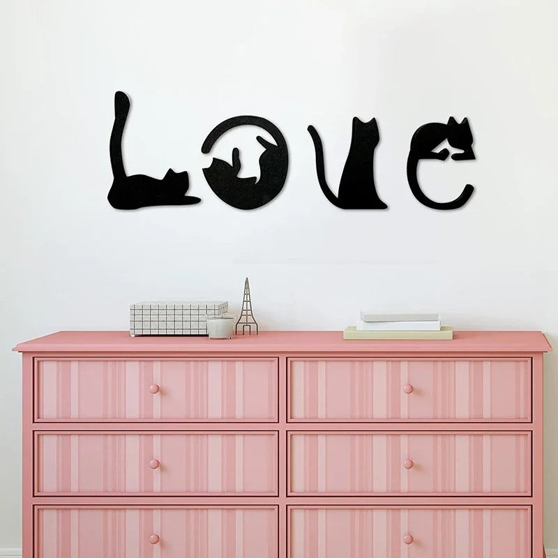 Black Cat Love Themed Wooden Wall Art Home Decor for Cat Lovers