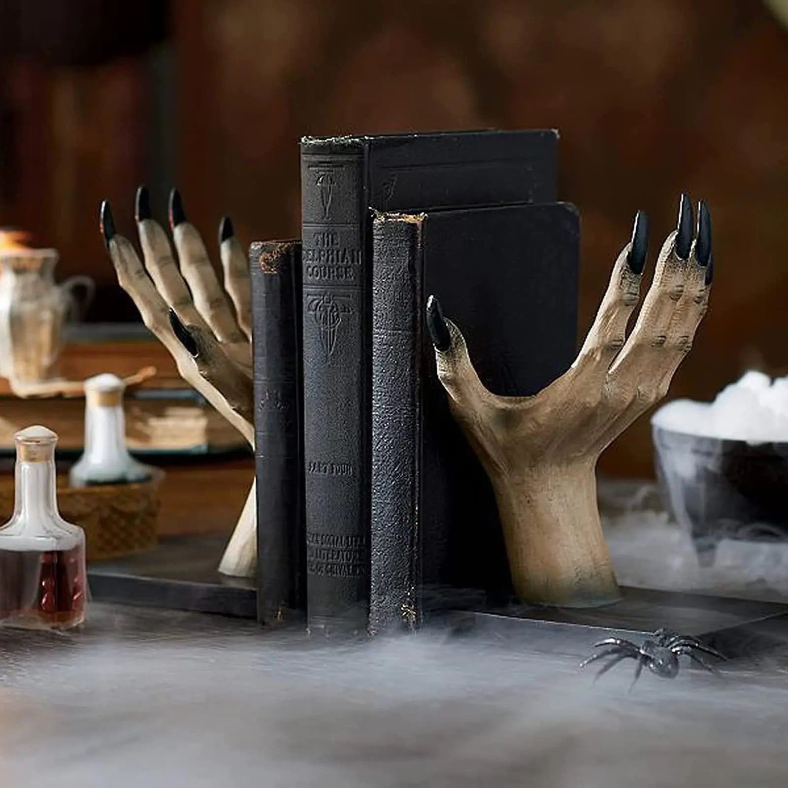 Gothic Halloween Monster Hand Bookends Spooky Shelf Decor