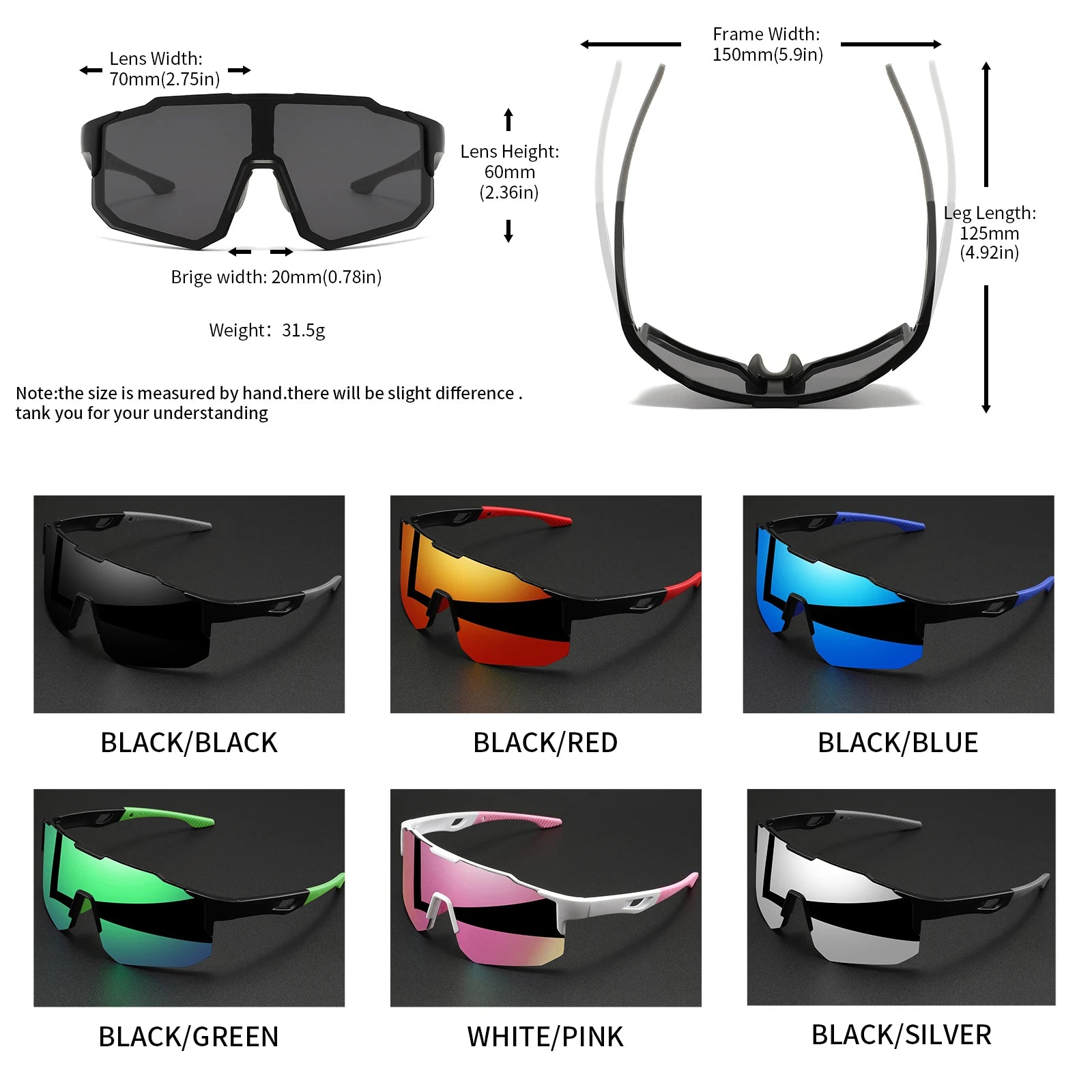 Oversized Wraparound Sports Sunglasses UV400 for Cycling Hiking Outdoor