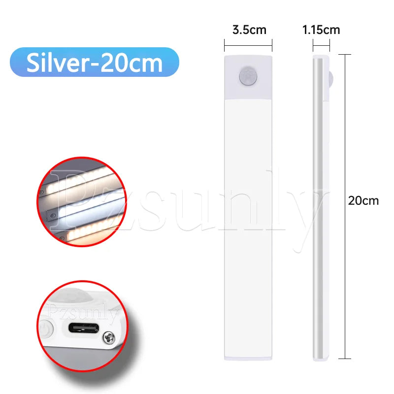 LED Motion Sensor Bar Light USB Rechargeable Cabinet Night Light