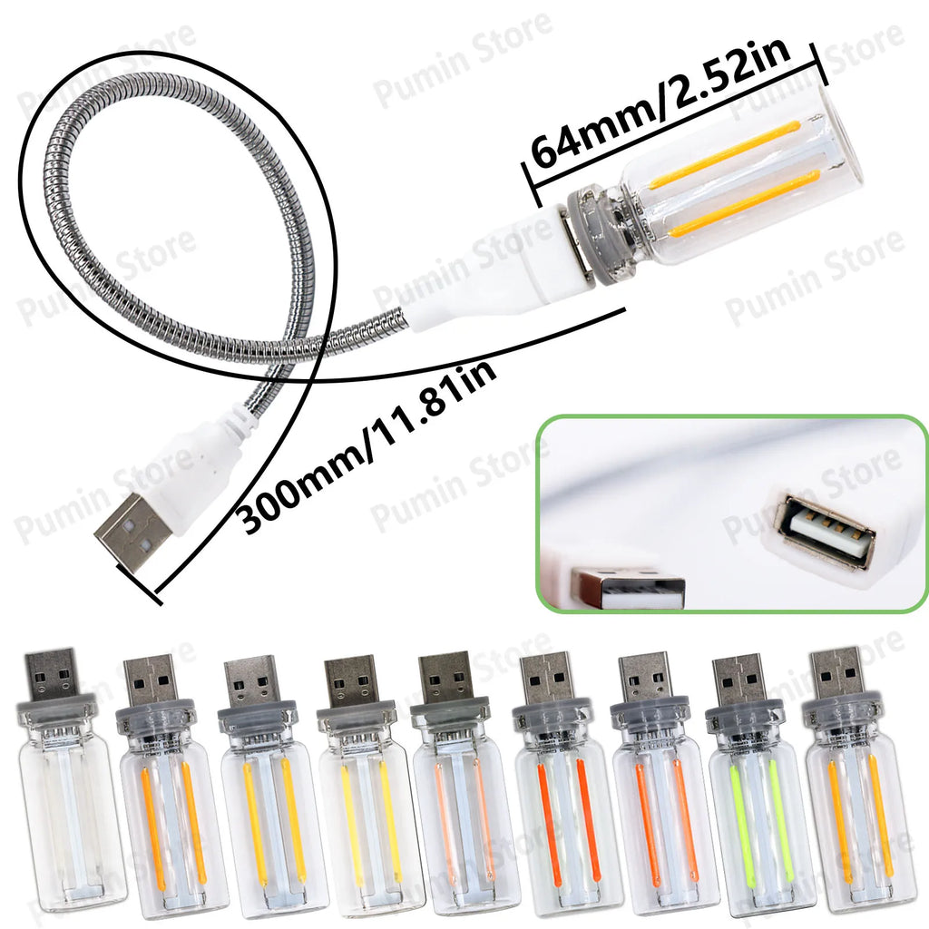 USB Bendable LED Night Light Colorful Flexible Metal Hose Lamp