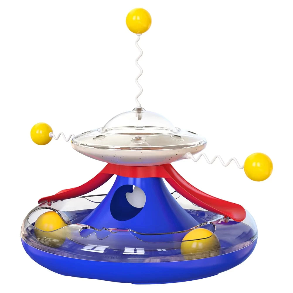 Interactive Cat Puzzle Toy Spinning Track Ball and Feather Teaser