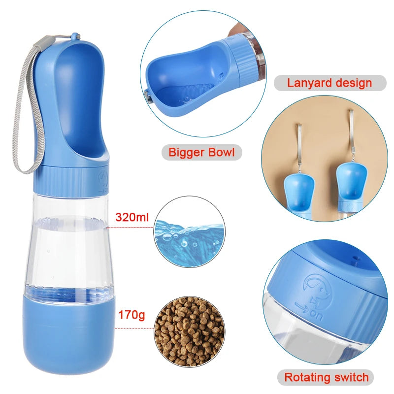 2 in 1 Dog Water Bottle with Food Container Portable Pet Drinking Bottle