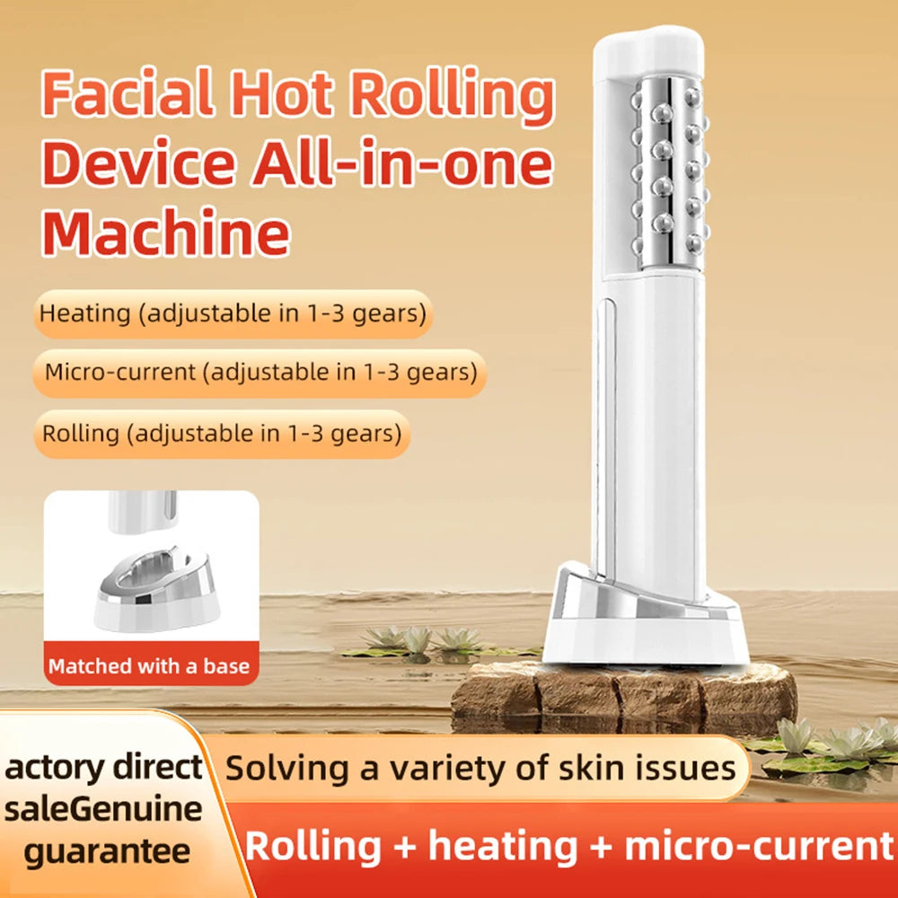 EMS Heated Facial Roller 360° Rotating Face Firming Massager