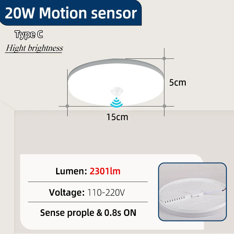 LED Ceiling Light with Motion Sensor 12W–40W Entrance Corridor Lamp