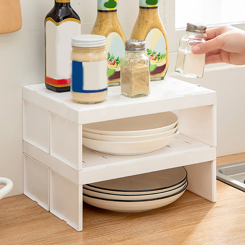 Stackable Kitchen Cabinet Organizer Plastic Shelf for Dishes and Cups