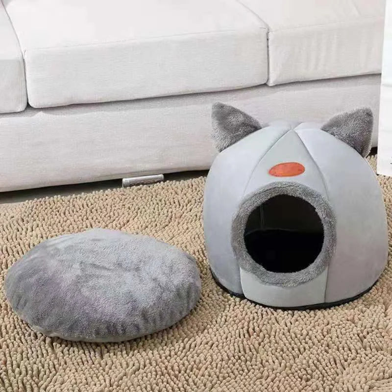 Cozy Semi Enclosed Cat Bed Tent Deep Sleep Nest for Pets