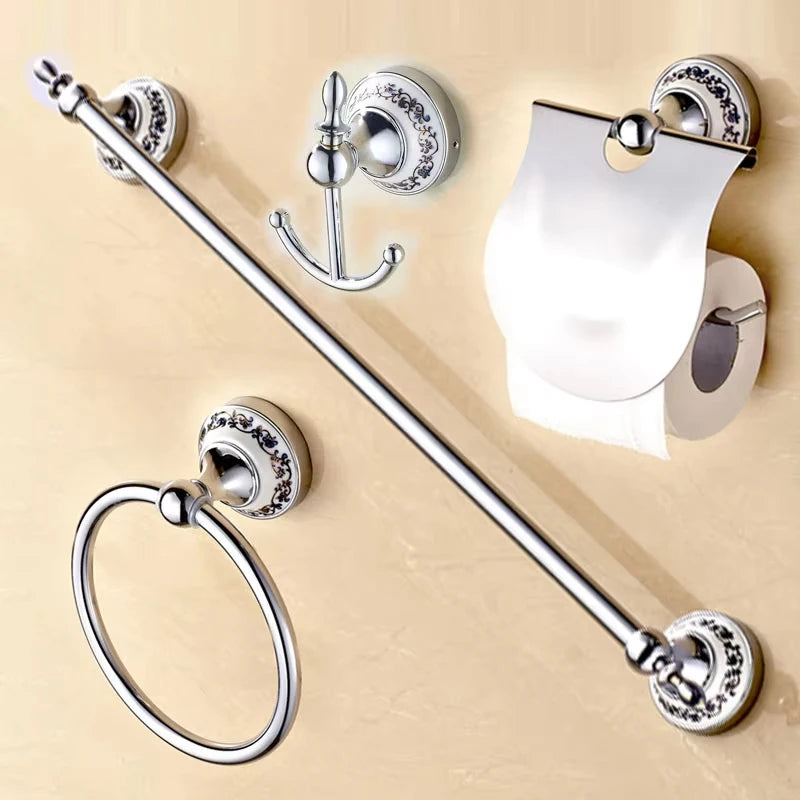 Stainless Steel Ceramic Bathroom Accessory Set Towel Bar Holder Hooks