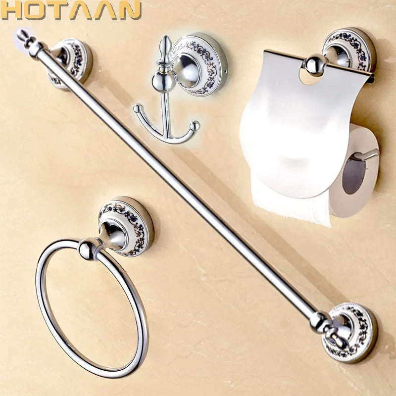Stainless Steel Ceramic Bathroom Accessory Set Towel Bar Holder Hooks