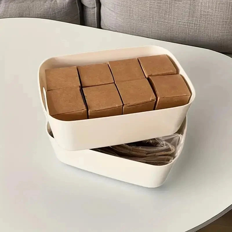 White Plastic Storage Box Basket Organizer for Desk and Snacks