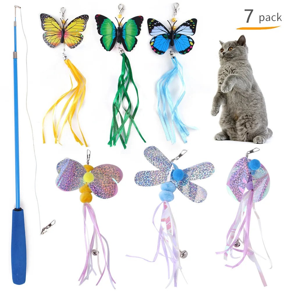 Interactive Cat Toy Set Teaser Wand and Plush Mouse for Kittens